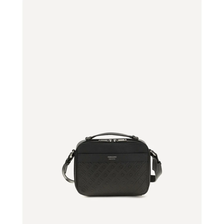 Leather crossbody Bag with embossed Gancini pattern Male UNI