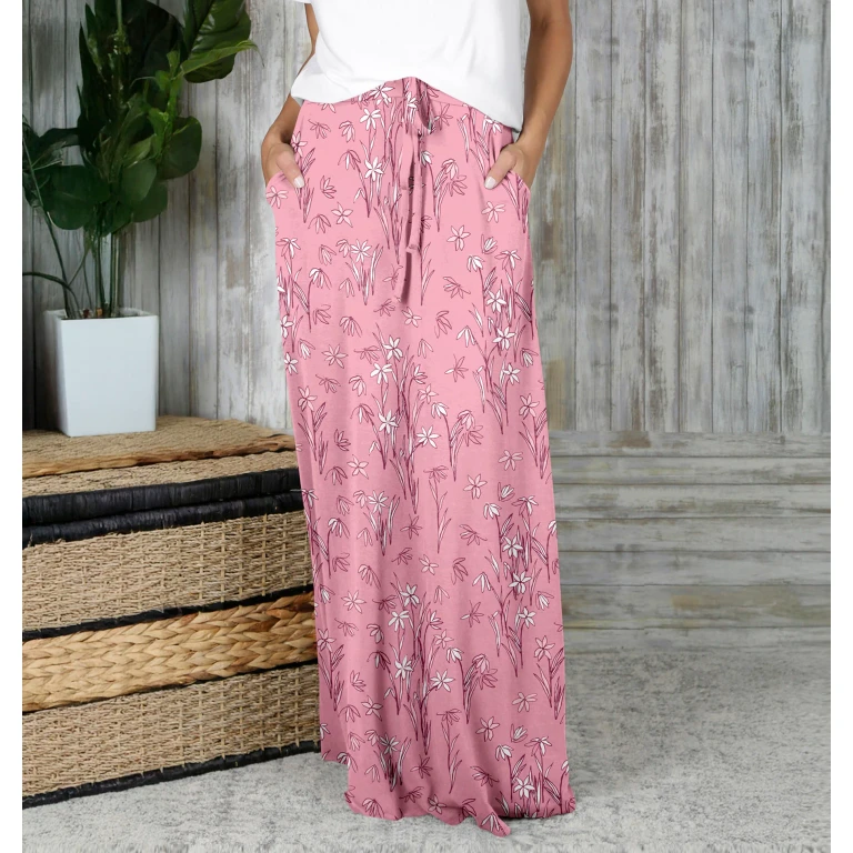 Drawstring Maxi Skirt with Side Pockets by Bon Apple Tea