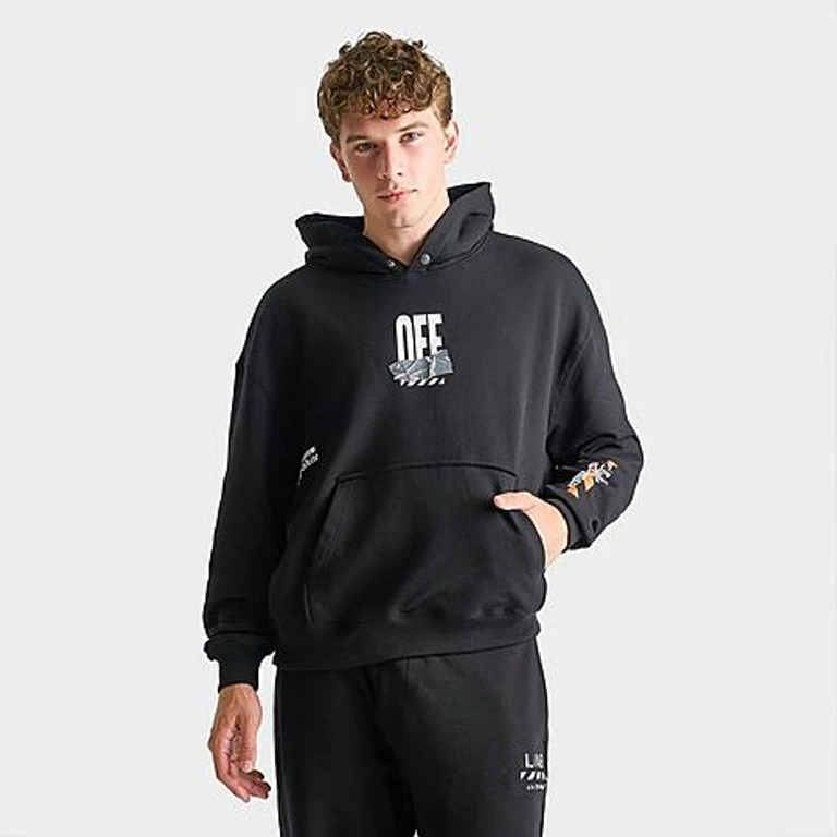 LAB Off White Men's L/AB c/o Off-White Active Duct Tape Pullover Hoodie in Black Size: Small