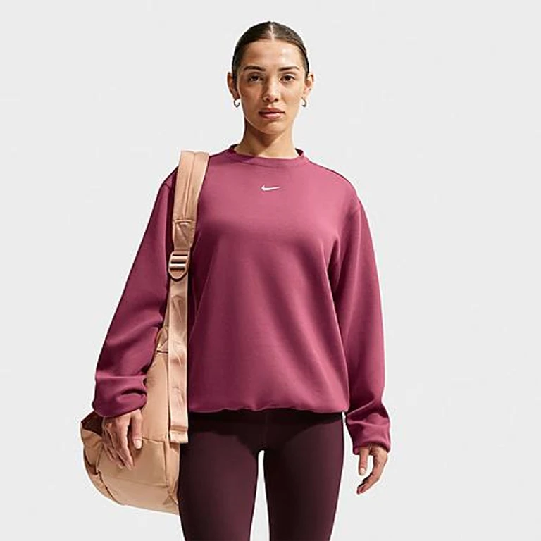 Nike Women's Studio Fleece Sport Dri-FIT Crewneck Sweatshirt in Pink Smoke/White Size: XXS