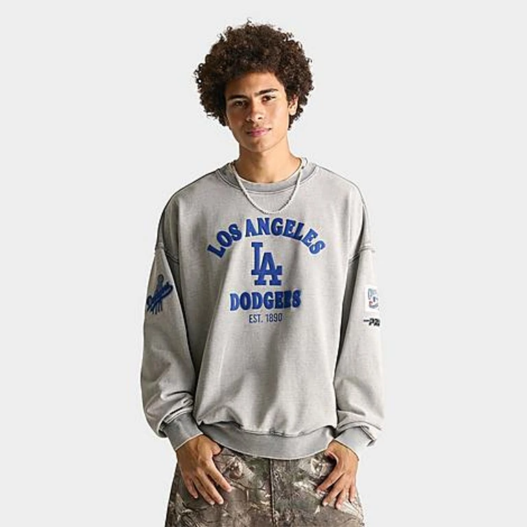 Pro Standard Men's Los Angeles Dodgers MLB First Team Fleece Pullover Hoodie in Washed Grey Size: Small