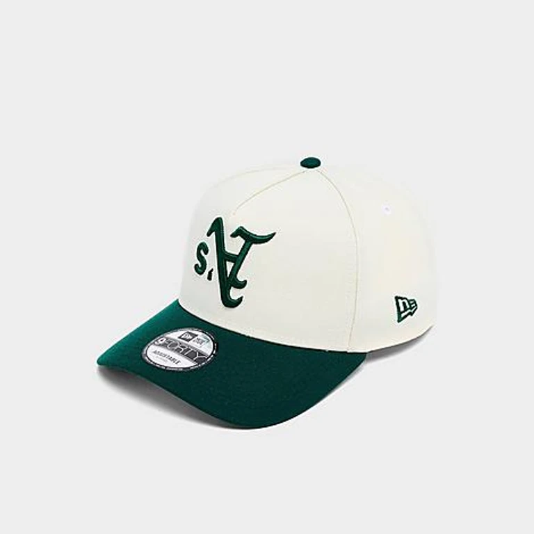 Athletics MLB Upside Down 9FORTY A-Frame Snapback Hat in Chrome/Dark Green