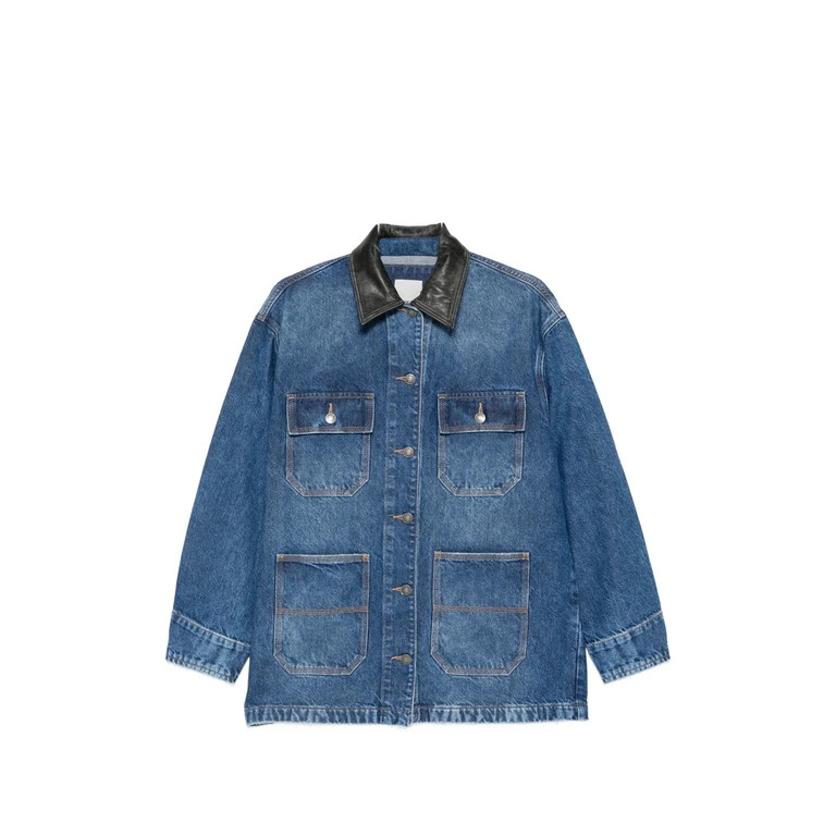 Leather-collar Denim Jacket