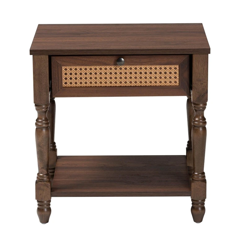 Roden Dark Brown and Rattan Nightstand