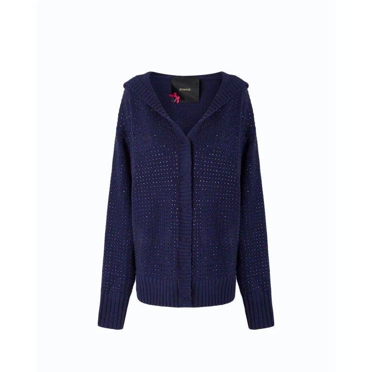 Cardigan PINKO con cappuccio in misto lana con cristalli