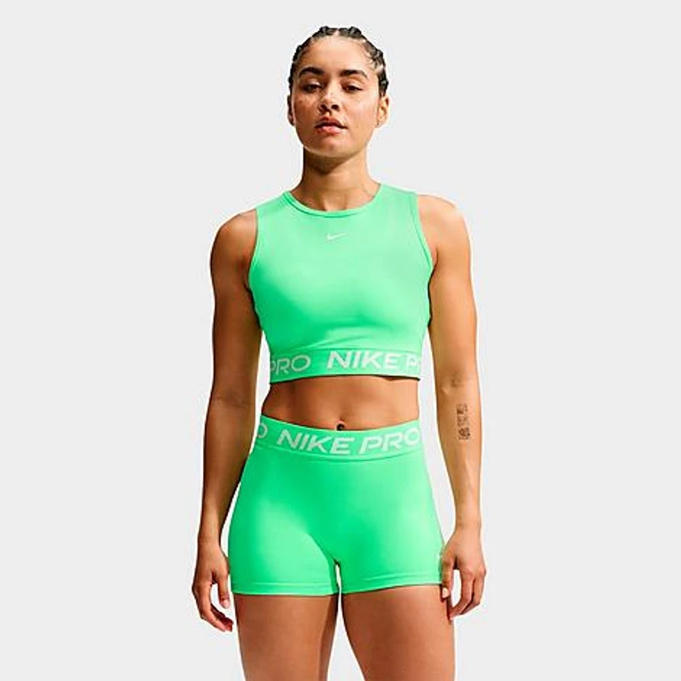 Nike Women's Pro Dri-FIT Crop Tank Top in Illusion Green/White Size: XXS