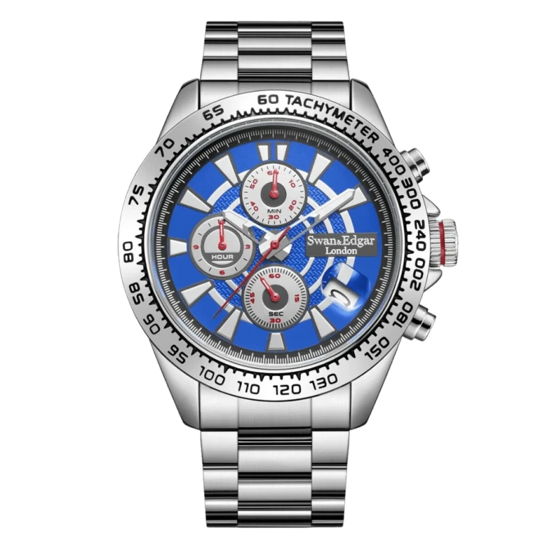 Limited Edition Swan & Edgar Hand Assembled Speed Target Mechanical Quartz Silver Blue