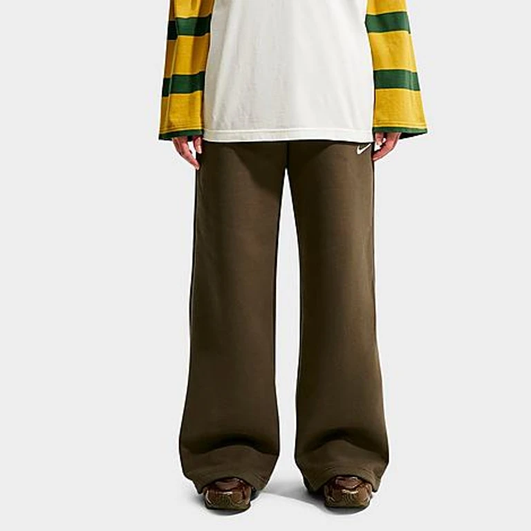 Nike Women's Studio Fleece Medium-Weight Wide-Leg Pants in Dark Hazel/Sail Size: XXS