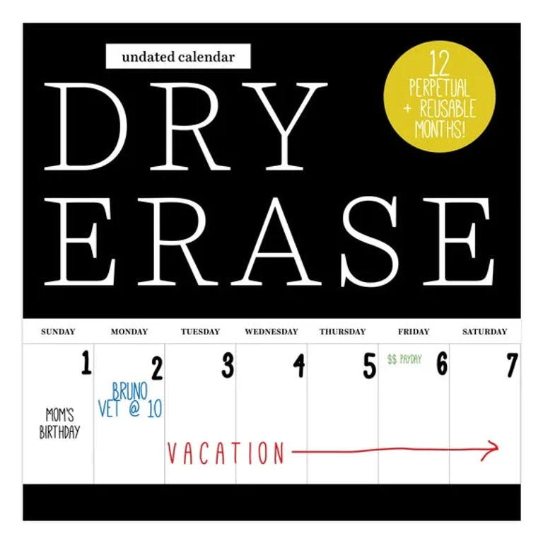Undated 12" X 12" Dry Erase Vertical Wall Calendar