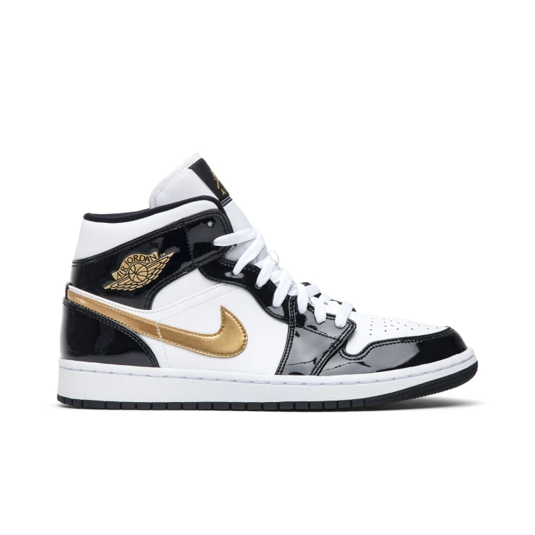 Men's Retro 1 Mid 'Patent Black White Gold' Sneakers