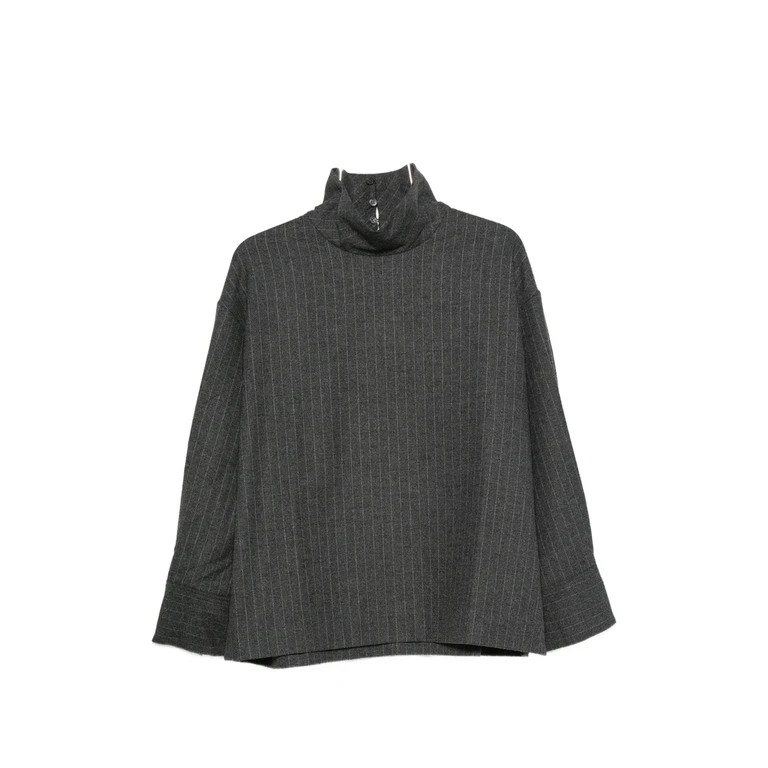 Pinstripe-pattern High-neck Blouse