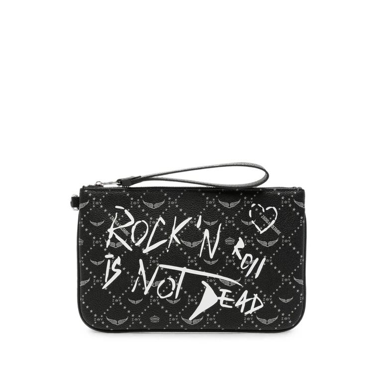 Slogan-print Grained-leather Clutch Bag
