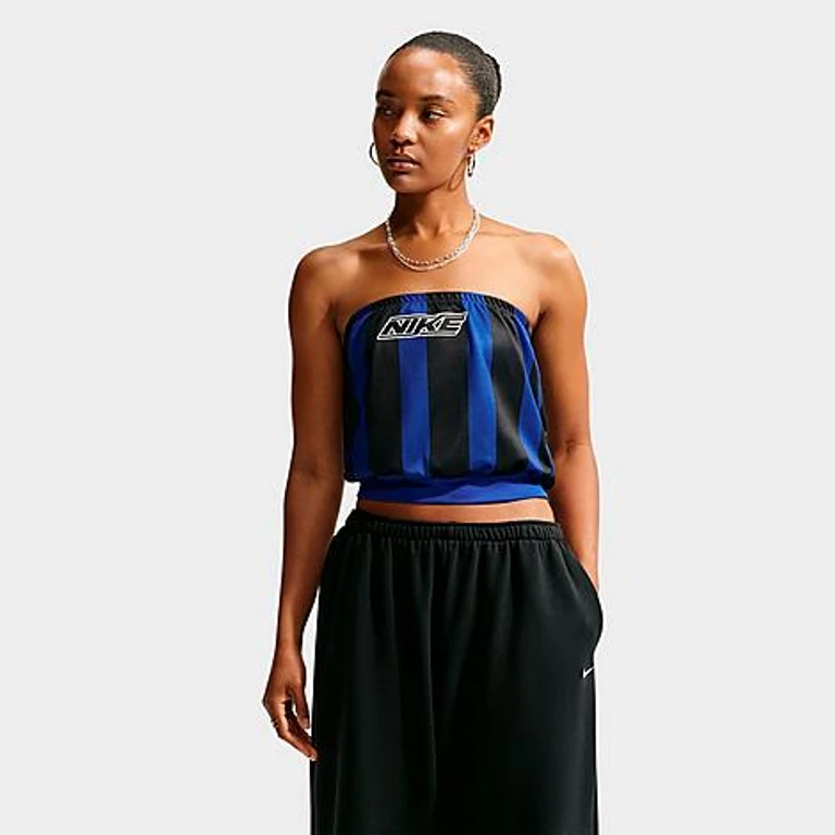 Nike Women's Sportswear Slim Striped Jersey Tube Top in Old Royal/Black/White Size: XS