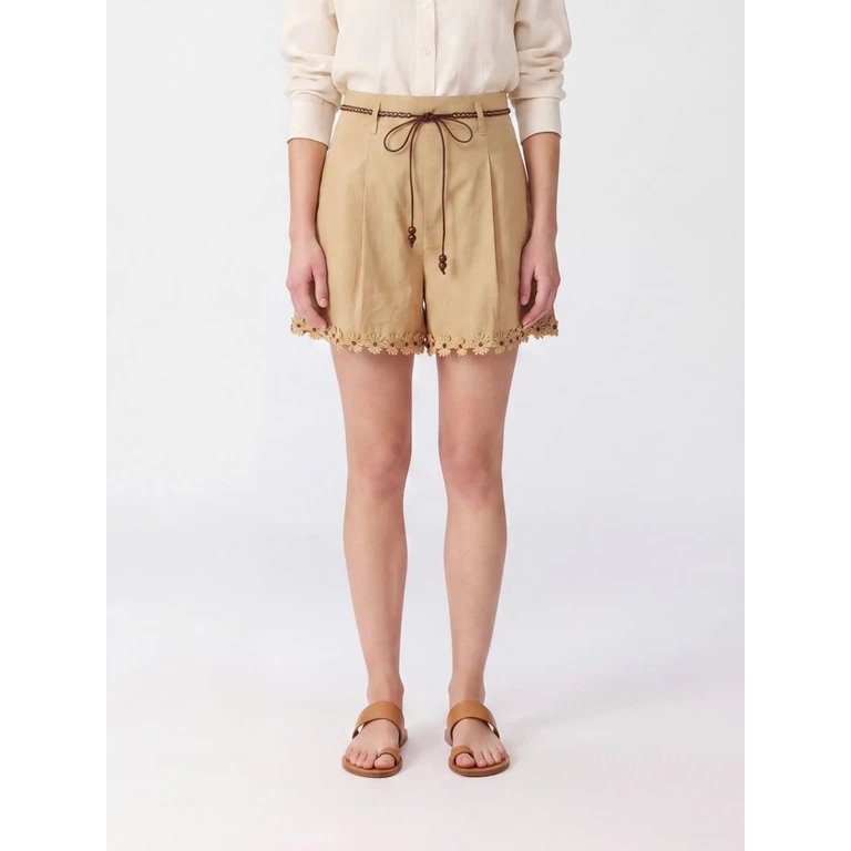 High-Waisted Embroidered Cotton Shorts with Leather Belt (7542ASS263OTM)