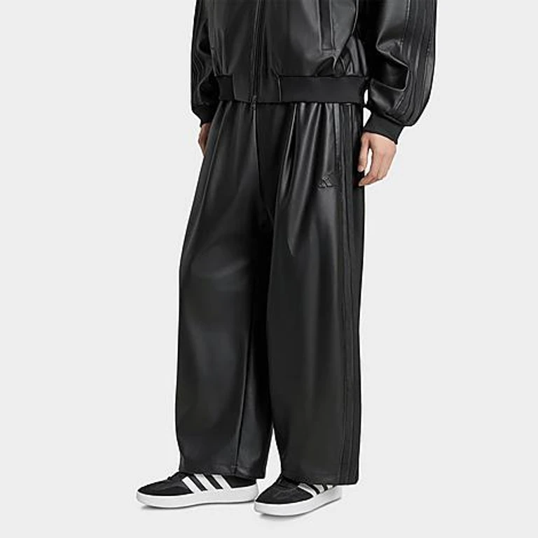 adidas Men's Stadium Oversized Faux Leather Open Hem Pants in Black Size: Small