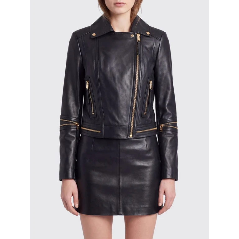 Slim-Fit Leather Biker Jacket with Asymmetrical Zip (GD01Z66E2110)