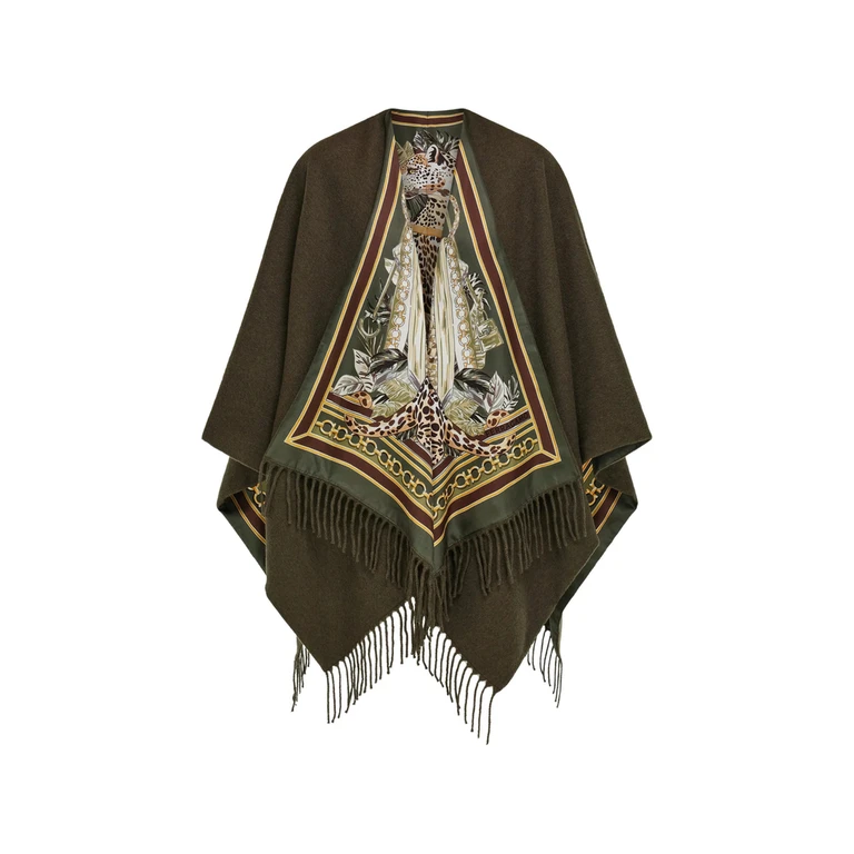 Feline Print Cashmere And Silk Reversible Cape