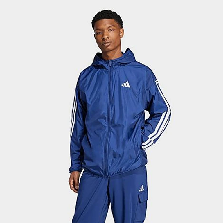 adidas Men's ESSENTIALS 3-STRIPES WINDBREAKER in dark blue/white Size: XS