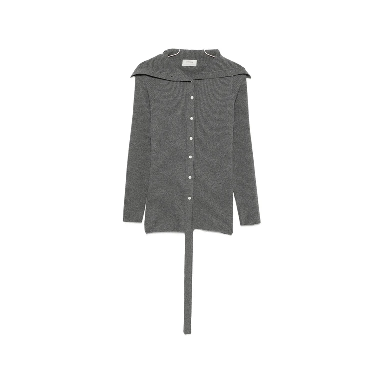 Ribbed-knit Sailor-collar Cardigan