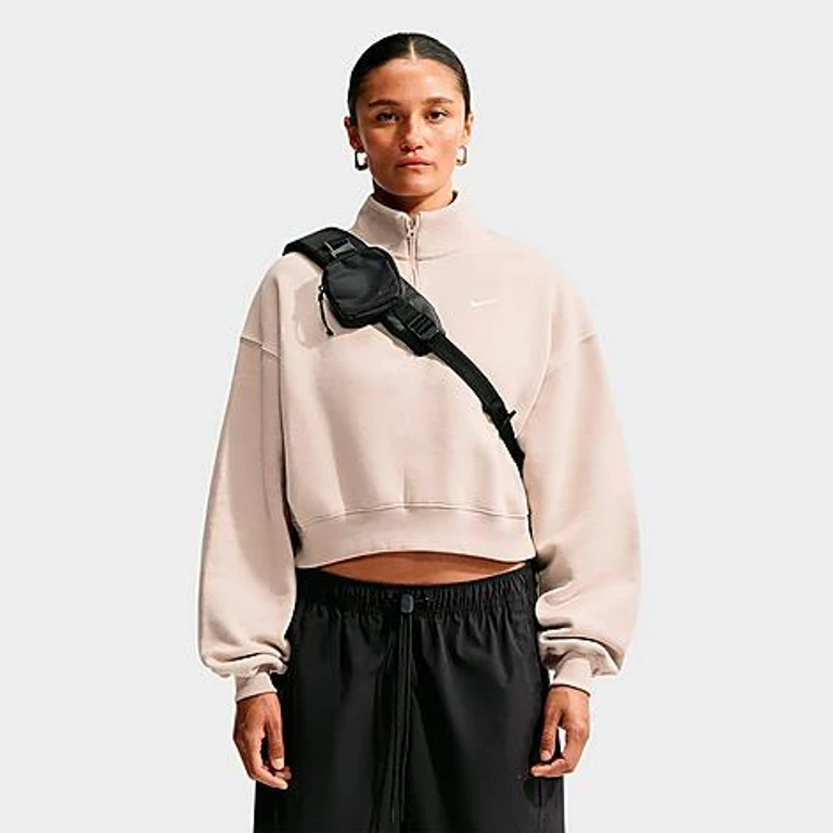 Studio Fleece mediumgewicht oversized cropped quarter-zip jas
