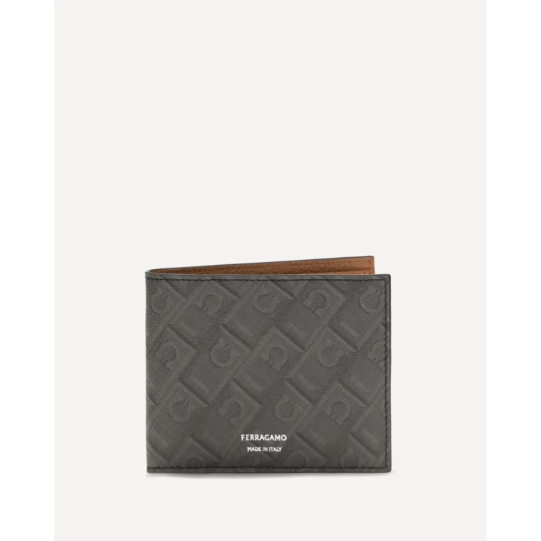 Leather bifold Wallet with Gancini pattern Male UNI