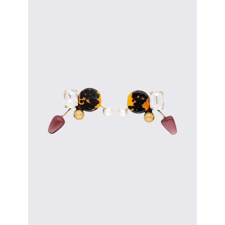 Brass, Glass, and Shell Drop Earrings (2621382370049980)