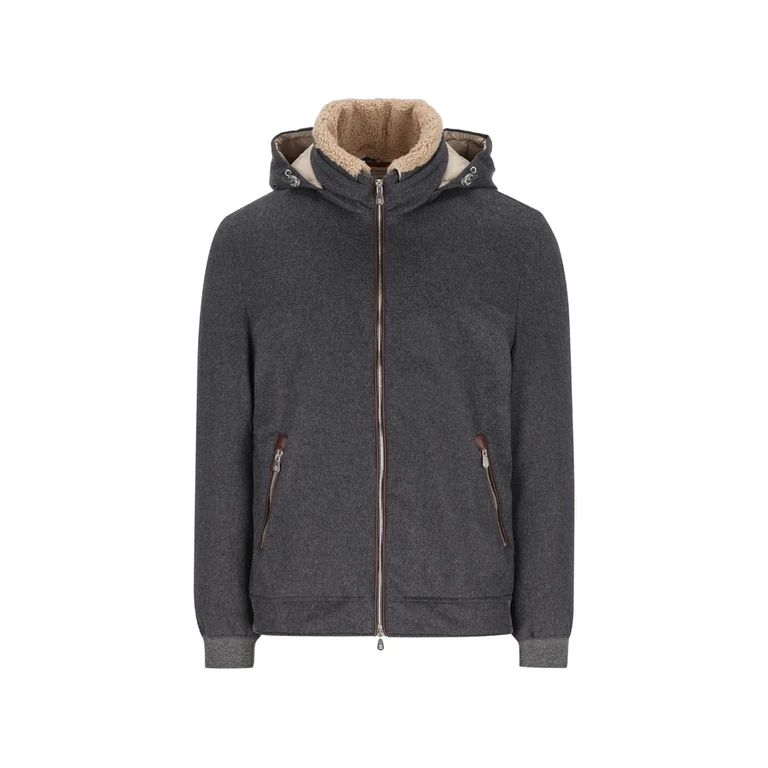 Bonded Wool Flannel Down Jacket With Detachable Hood