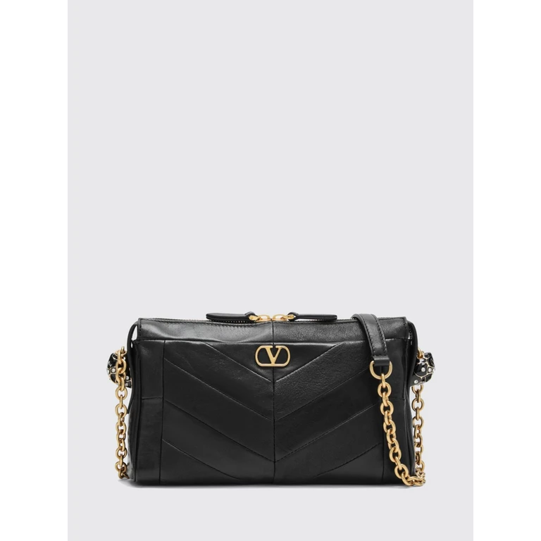 Panthea Chevron Leather Shoulder Bag with VLogo and Rhinestones (B0S99UYF0NO)