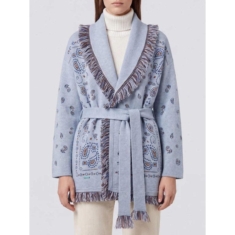 Cardigan robe en cachemire à motif bandana avec franges ALANUI