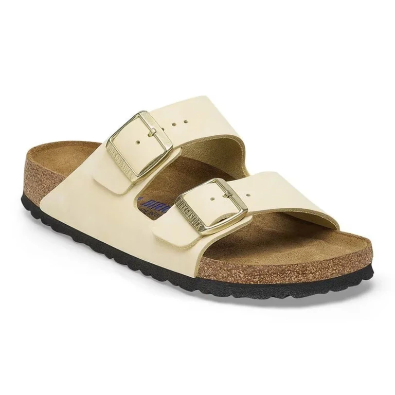 Arizona Nubuck Leather Soft Footbed Ecru Sandals