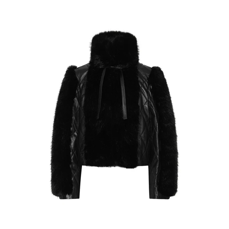 Faux-fur Leather Jacket Black