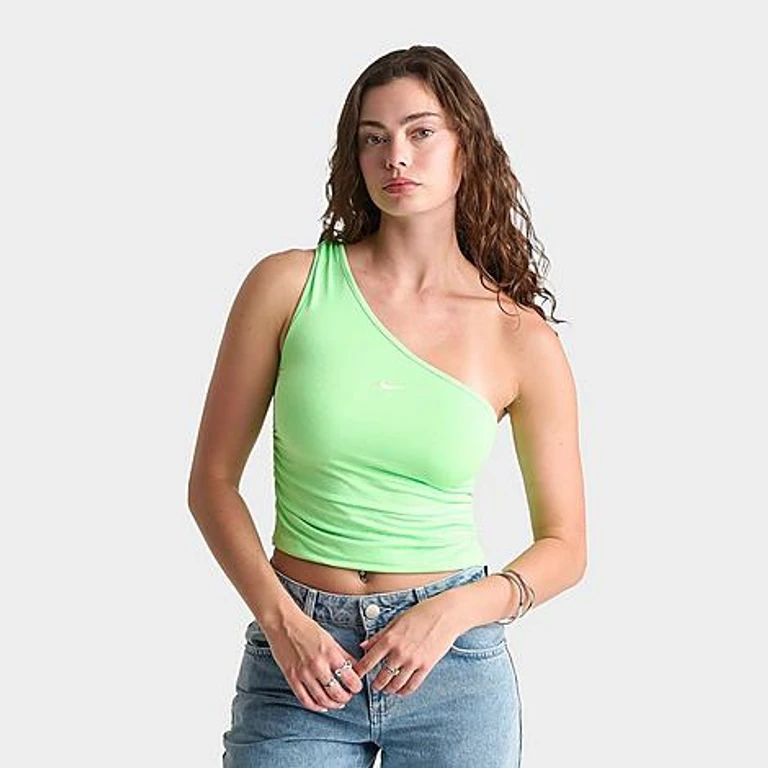 Women's Sportswear Tight One-Shoulder Tank Top in Illusion Green/Sail Size: XS