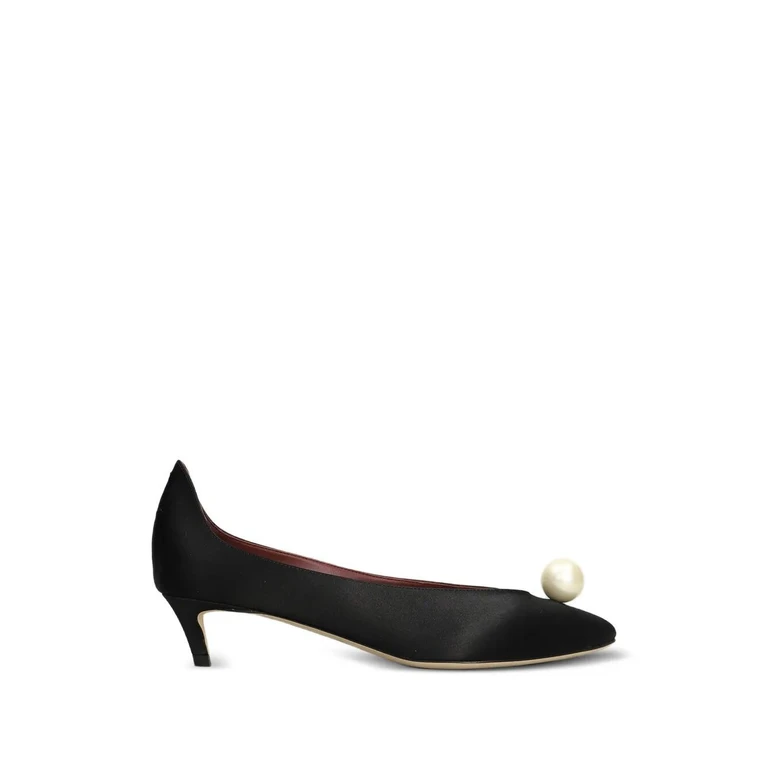 Shoes Kitten Heel "Kitten" Heel With Pearl Satin Black