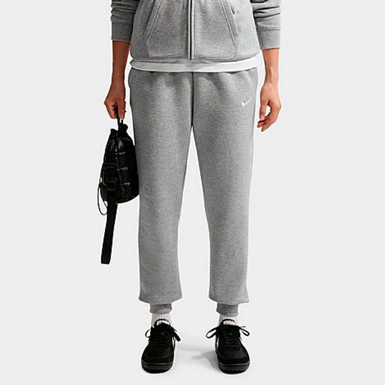 Nike Women's Studio Fleece Medium-Weight Mid-Rise Jogger Pants in Dark Grey Heather/Sail Size: XXS