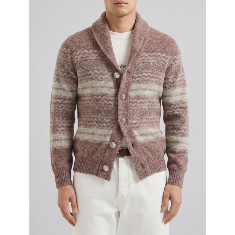 Cardigan rayé en laine alpaga Brunello Cucinelli
