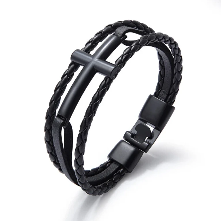 Black leather Bracciale with a cross Leather VPH1291D