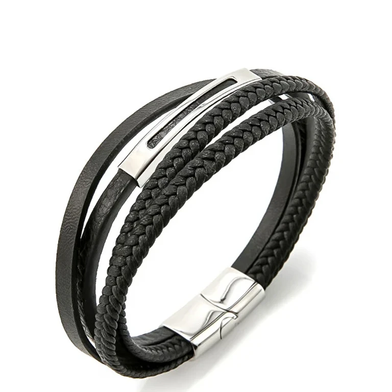 Black leather Bracciale Leather VSB003SB-PET
