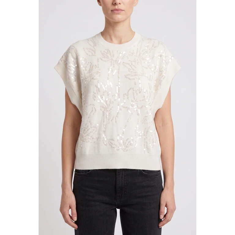 Women'S Cashmere Blens Sequin Crew Neck Sweater Nwt