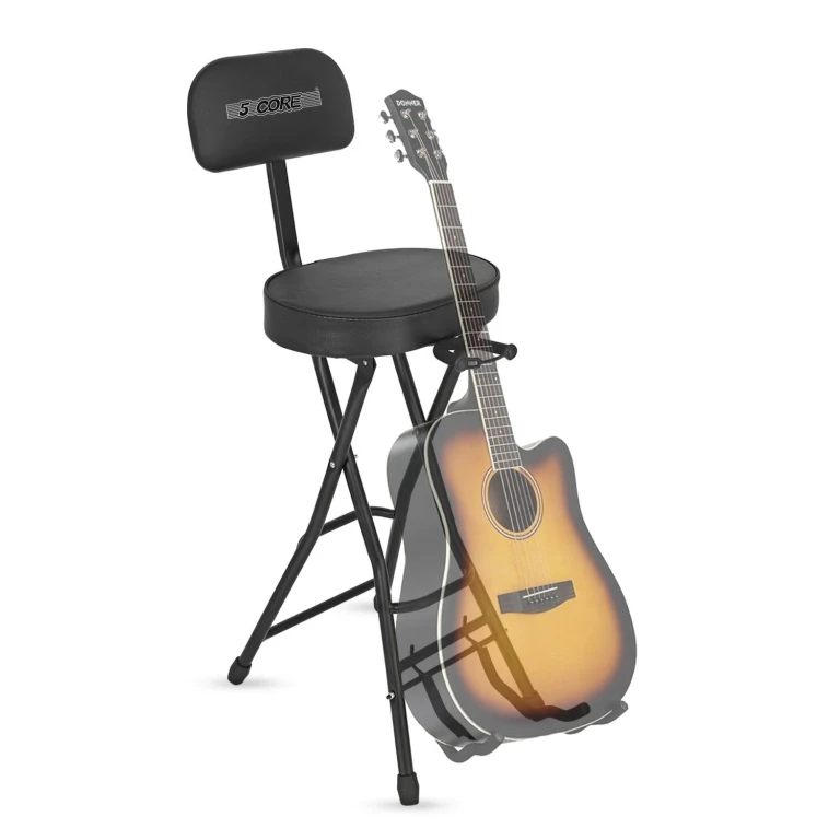 Guitar Stool Adjustable Backrest Piano Chair 3.15" Padded Seat Music Stand - Black
