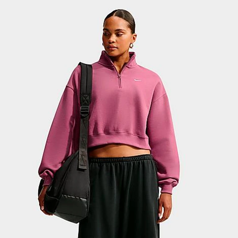 Studio Fleece medium-weight oversized cropped quarter-zip jas in Pink Smoke/Sail