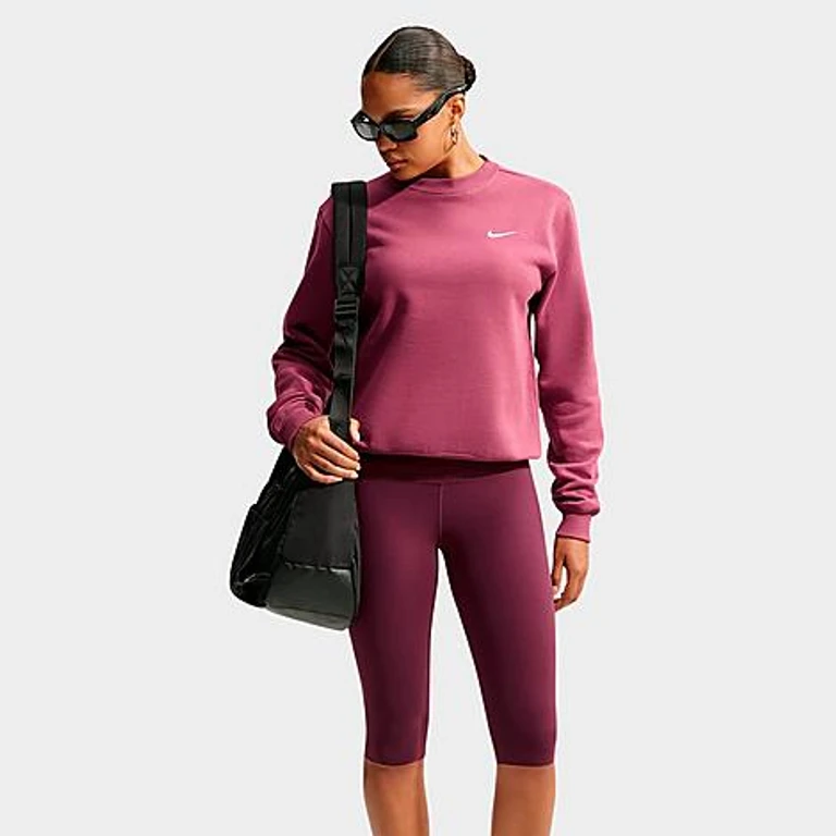 Nike Women's Studio Fleece Medium Weight Crewneck Sweatshirt in Pink Smoke/Sail Size: XS