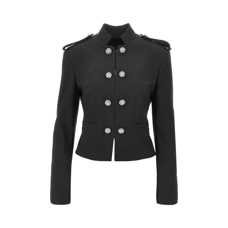 Slim Fit Crêpe Blazer with Jewel Buttons, Epaulettes and Concealed Fastening (107817A3MJZ99)