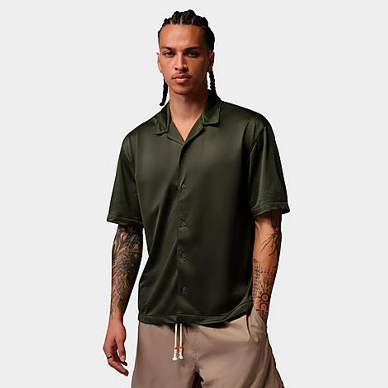 Jordan Men's Brooklyn Festival Button-Down Top in Cargo Khaki/Black Size: XS