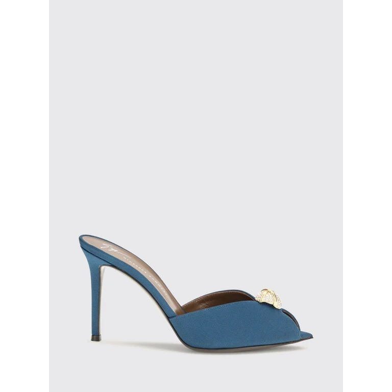 Embroidered Twill Mules with Crystals (E600031009)