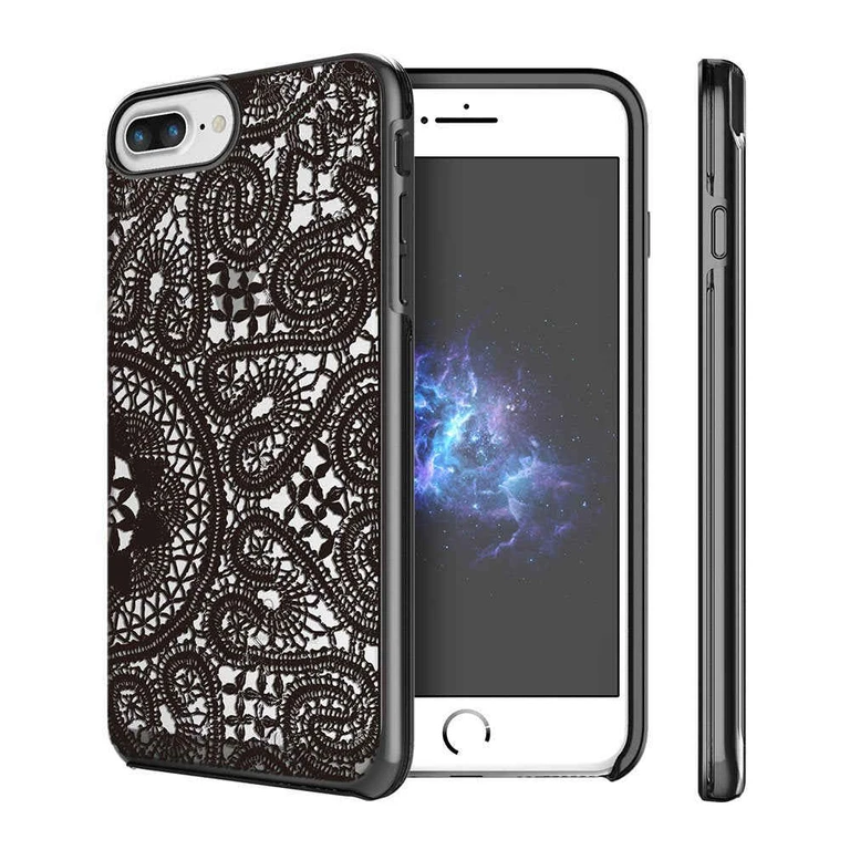 [Show] Lace Black for Iphone 8 Plus (2017) - Iphone 7 Plus (2016) & Iphone 6/6s (5.5") Protective Case Fashionable Slim Thin Clear Lace