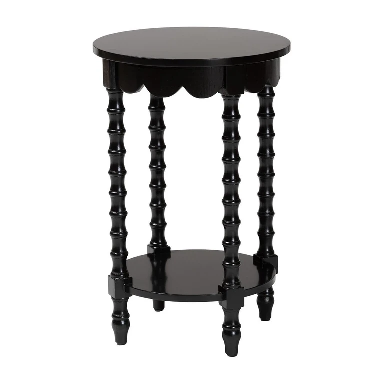 Sally Black Round Nightstand with Bamboo Inspired Legs