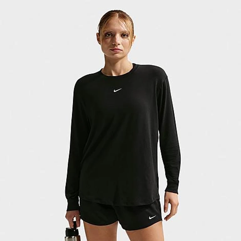 Women's One Relaxed Dri-FIT Long-Sleeve Top in Black/White Size: XXS