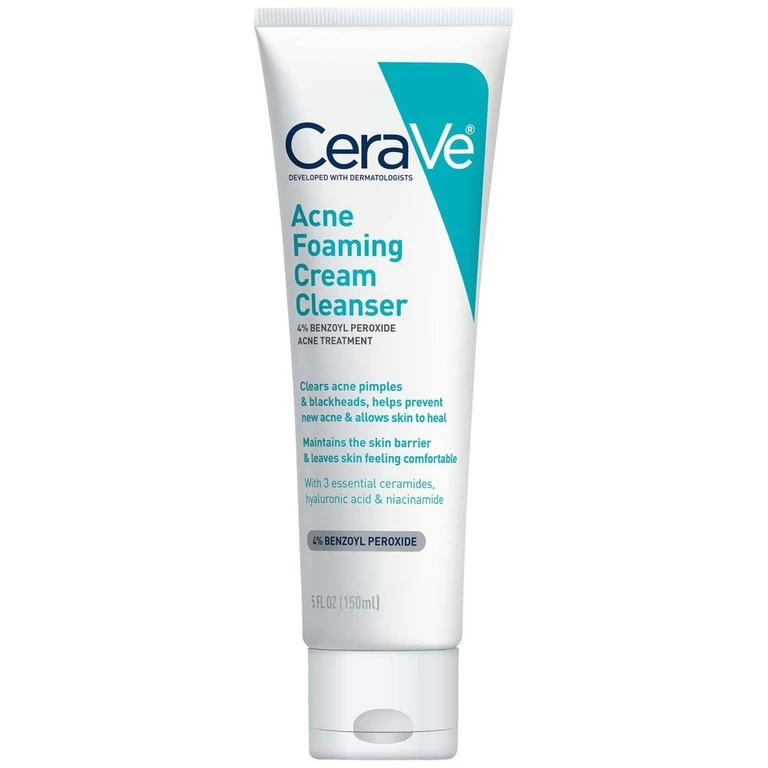 Acne Foaming Cream Cleanser, Acne Treatment Face Wash with 4% Benzoyl Peroxide and Niacinamide (5 fl. oz)
