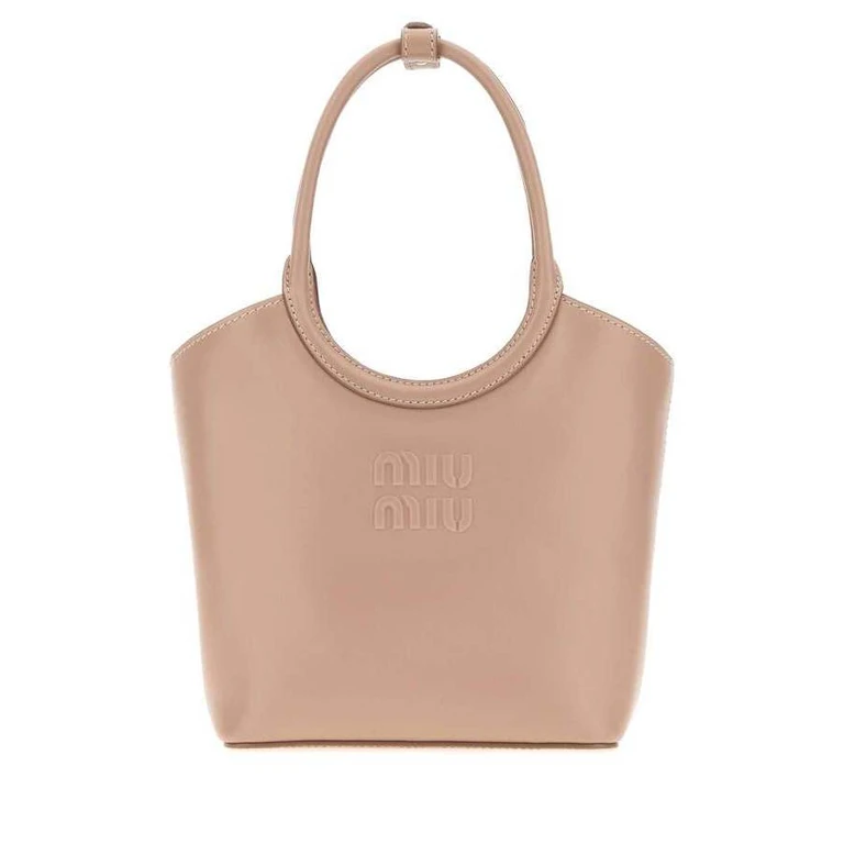 Embossed Logo Leather Shoulder Bag â Beige
