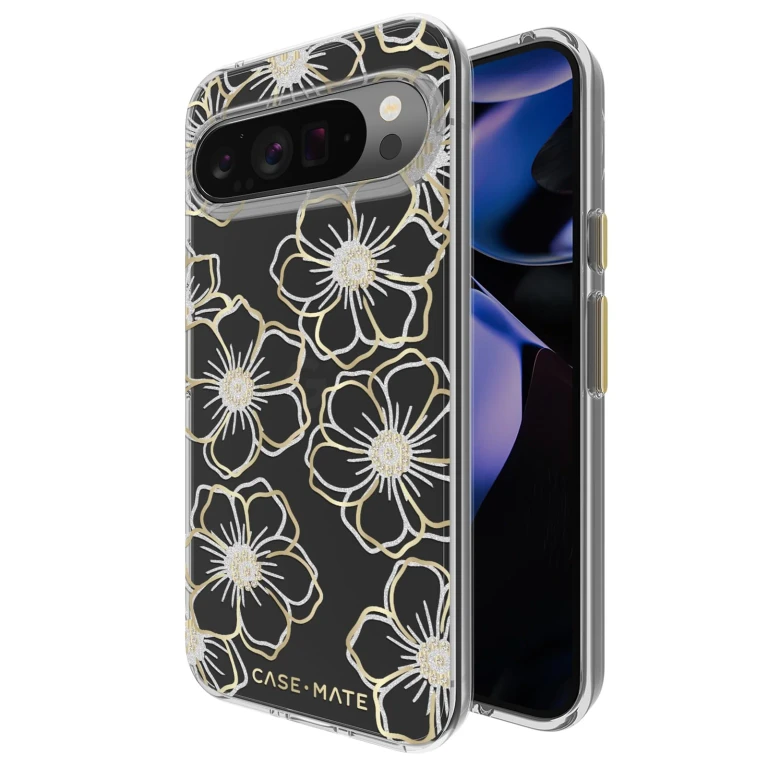 Google Pixel 9 Pro Xl Case [6.8",2024] [12ft Drop Protection] [Wireless Charging] Floral Gems Phone Case for Google Pixel 9 Pro Xl - Sparkly Rhinestones Cover - Shockproof, Anti Scratch